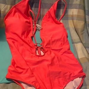 Shein Coral pink Plunge Bikini with ring in front.  Brand New, never worn 2XL.